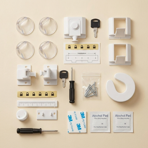 Tum Home Safety Kit - all 10 pieces laid out on cream background
